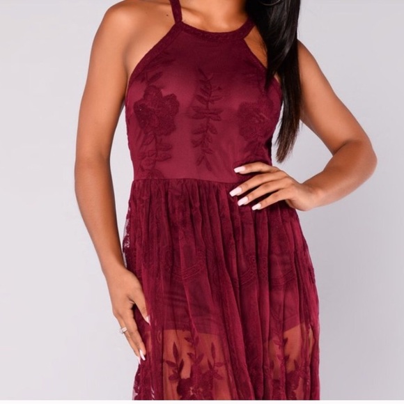 Fashion Nova Dresses & Skirts - Fashion Nova maroon lace maxi dress❤️🔥